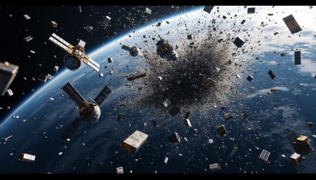 découvrez comment l'augmentation des collisions en orbite terrestre crée une prolifération de débris spatiaux, menaçant les satellites et les missions spatiales futures.